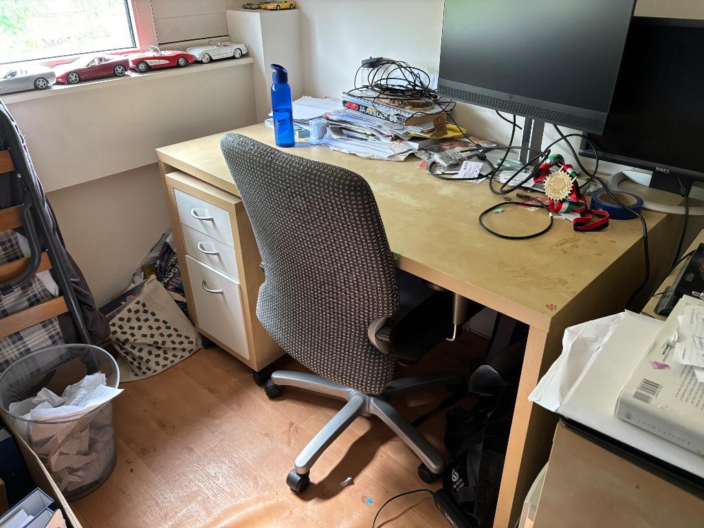 Bureau, Huis en Inrichting, Bureaus, Gebruikt, Bureau-kast combinatie, IKEA, Scandinavisch, Hout, Bruin, Demontabel, Met lades