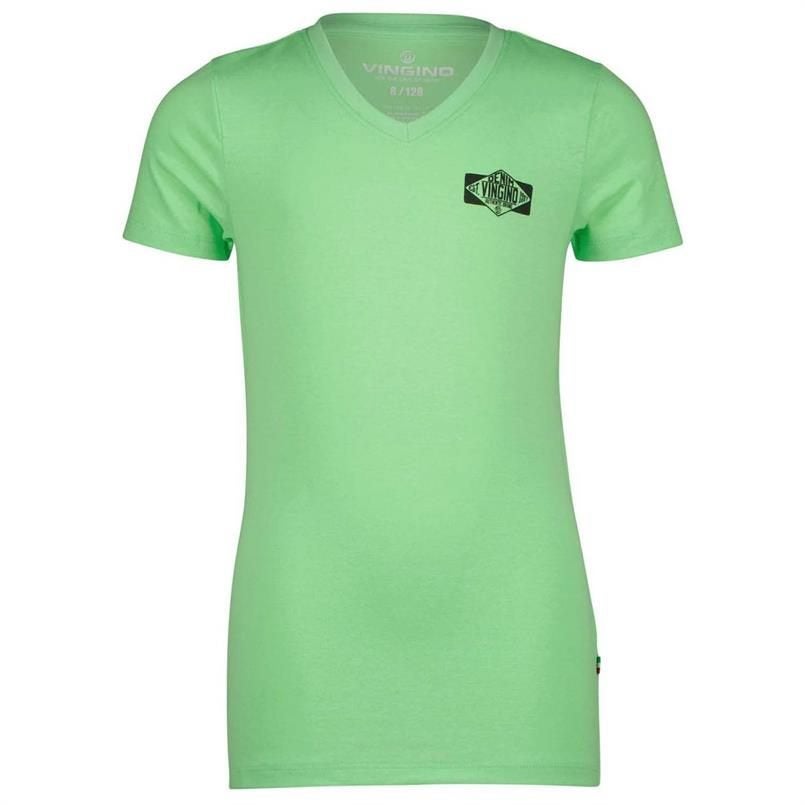 Stoer gifgroen VINGINO stretch shirt Hikozi mt 10/140., Kinderen en Baby's, Kinderkleding | Maat 140, Verzenden, Zo goed als nieuw