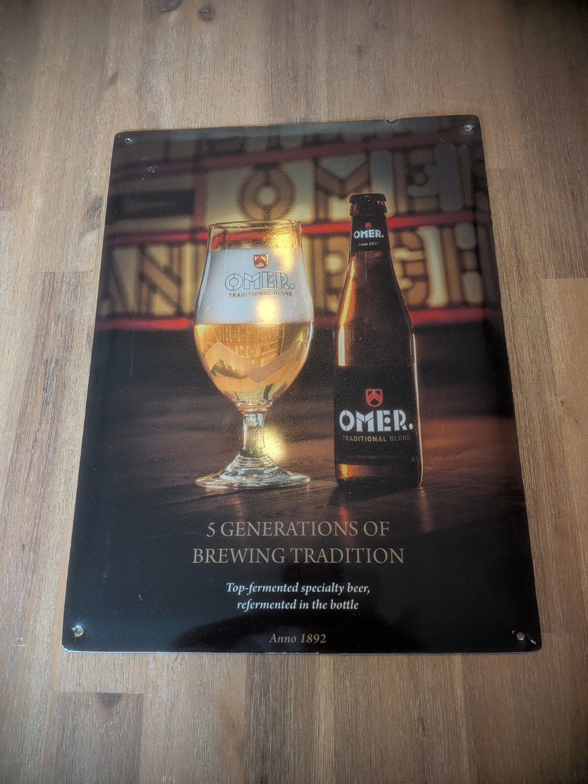 Omer Traditional Blond Reclamebord - Bierbrouwerij De Ryck, Ophalen of Verzenden, Zo goed als nieuw, Reclamebord, Plaat of Schild