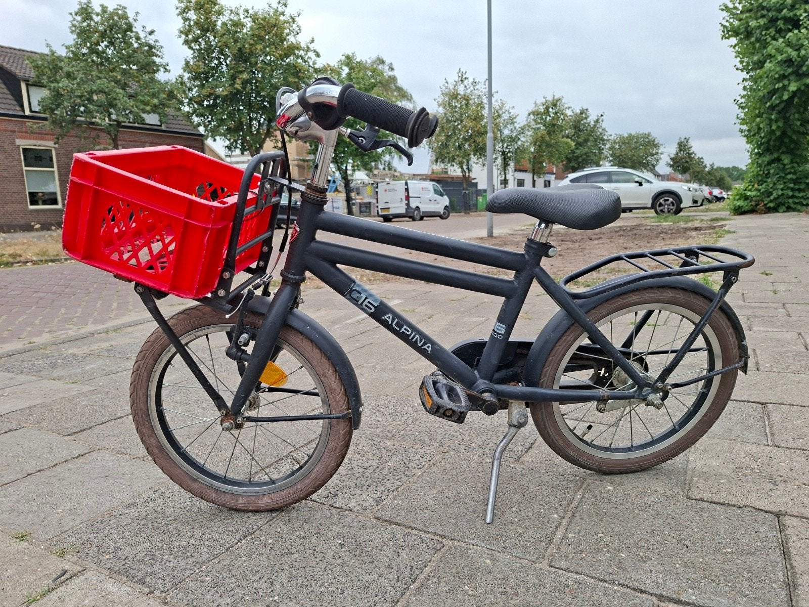 Alpina Cargo 16 inch kinderfiets met krat, Fietsen en Brommers, Fietsen | Kinderfietsjes, Terugtraprem, Alpina, Ophalen of Verzenden