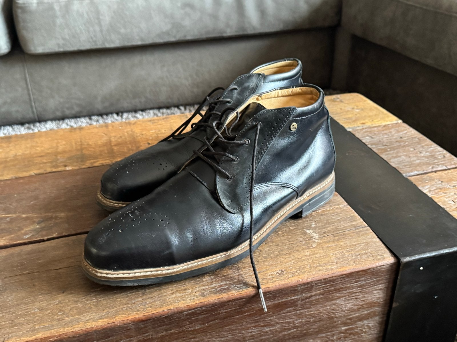 Zwarte leren veterschoenen maat 43, Zwart, Ophalen of Verzenden, Zo goed als nieuw, Werkschoenen