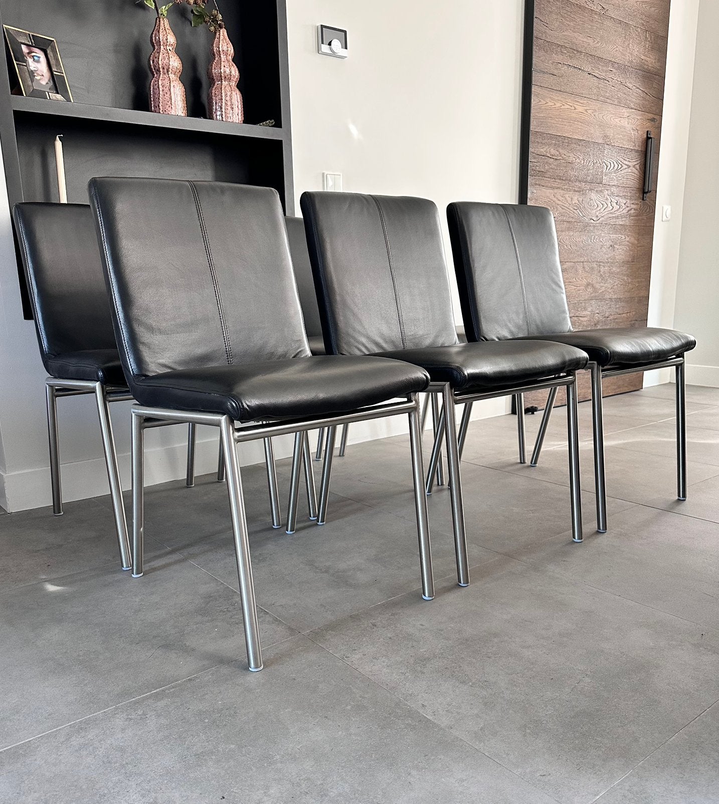 4/6 zwart lederen Henders & Hazel Dafur stoelen rvs frame, Dafur, Zwart, ---, Henders en Hazel