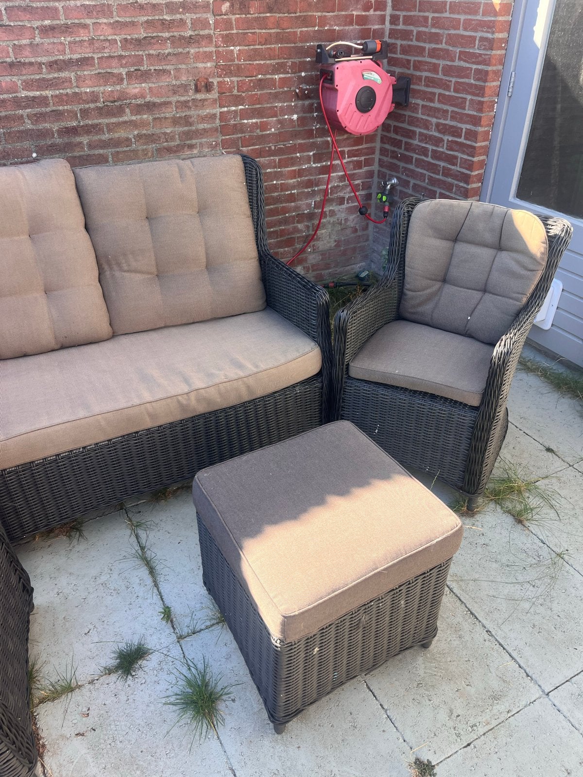 Tuinset Loungeset met 2 Stoelen, Bank en Hocker, Tuin en Terras, Ophalen, 4 zitplaatsen, Gebruikt, Loungeset