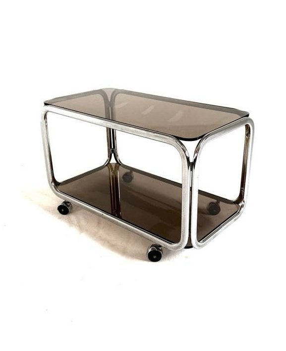 Vintage chroom & rookglazen trolley ‘80