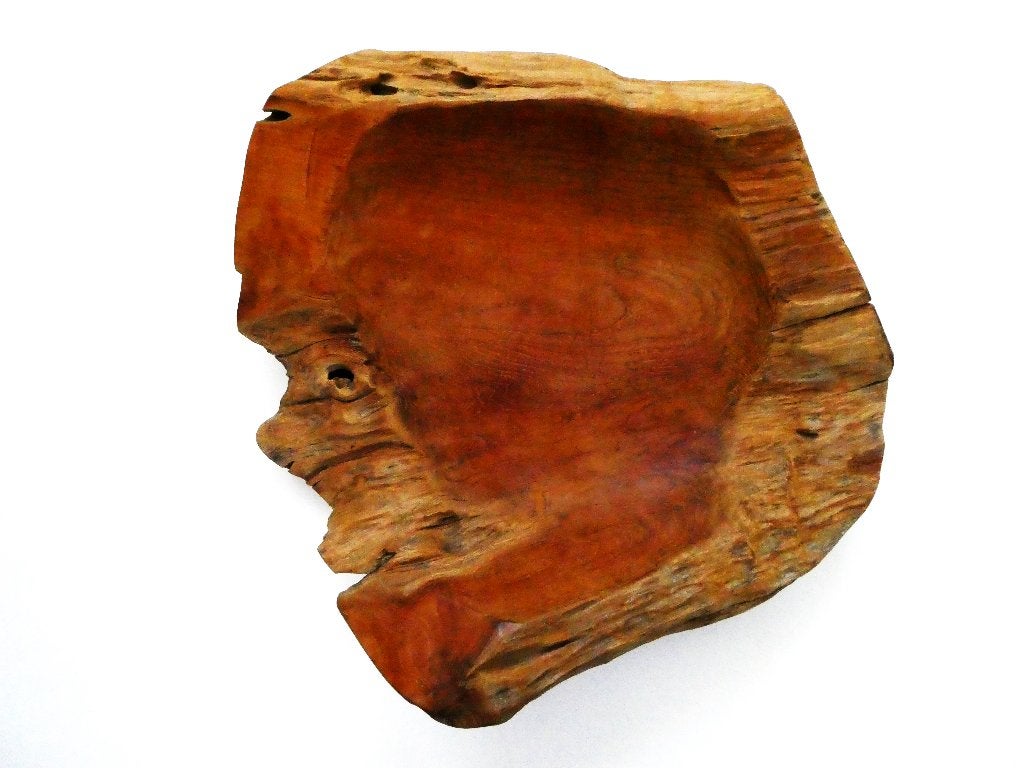 Robuuste teak houten schaal met decoratie druiventrossen, Antiek en Kunst, Kunst | Beelden en Houtsnijwerken, Overige typen, Overige onderwerpen