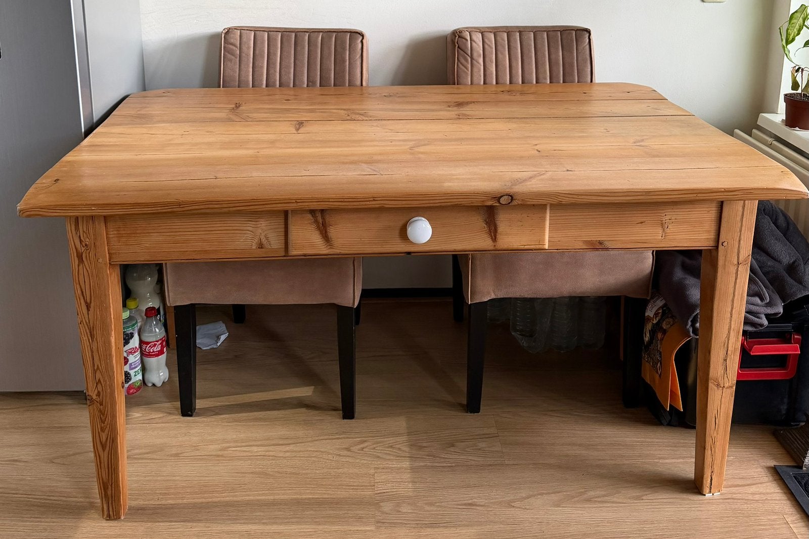 Oude massief houten eettafel – vintage / landelijke stijl, Ophalen, Zo goed als nieuw, Rechthoekig, 50 tot 100 cm