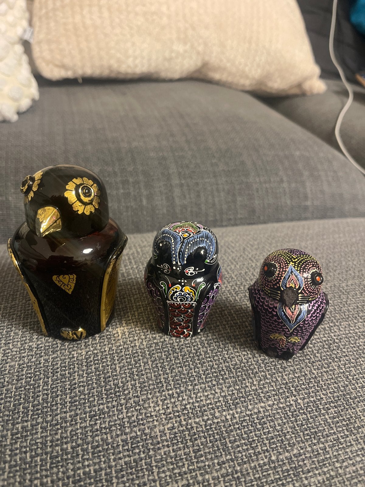 Set van 3 geluk’s Uilen uit Birma Vintage 70er jaren, Antiek en Kunst, Ophalen of Verzenden