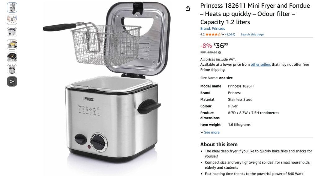 Princess fondue/frituurpan 1.2L – met doos, bijna nieuw, 4 liter of meer, Ophalen of Verzenden, Zo goed als nieuw