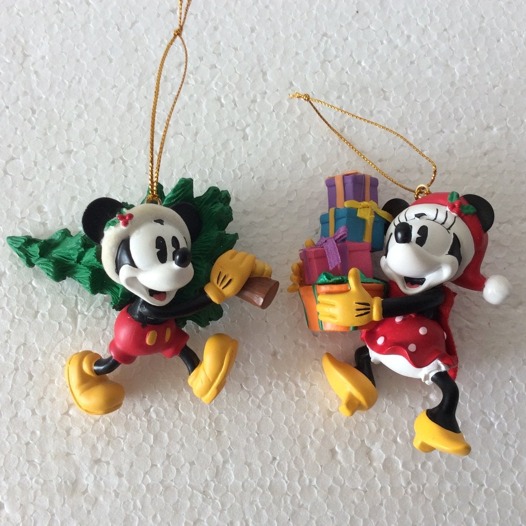 Disney kerst ornamenten set Minnie en Mickey mouse, Ophalen of Verzenden, Mickey Mouse, Zo goed als nieuw, Beeldje of Figuurtje