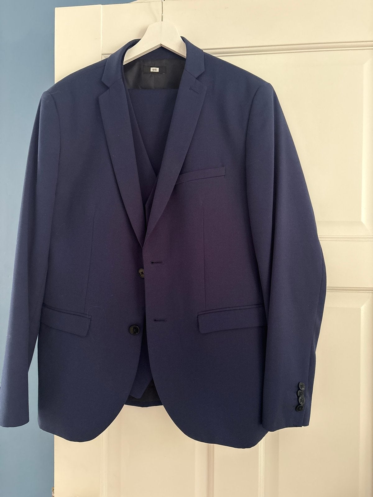 3-delig Donkerblauw Slim Fit Pak Maat 48 - ZGAN, Kleding | Heren, Kostuums en Colberts, Ophalen of Verzenden, Zo goed als nieuw