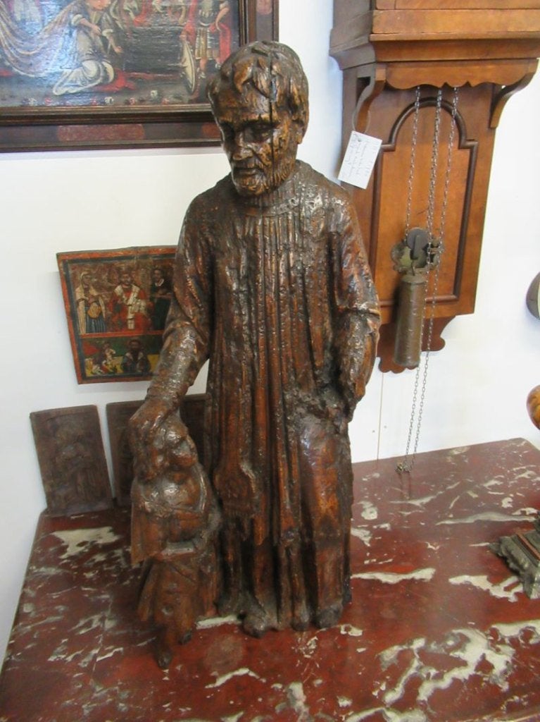 Oer 11878 ANTIEKE 17e eeuwse snijwerk Pater met kindje, Ophalen