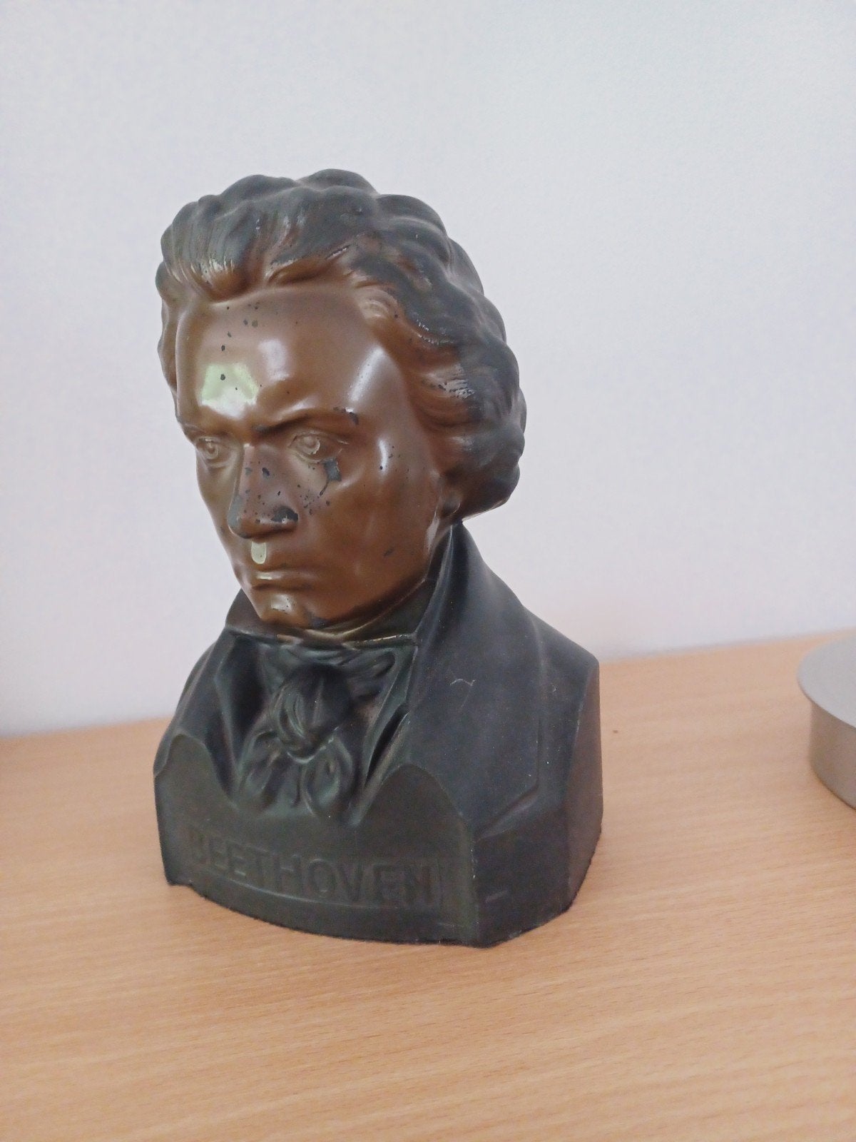 Vintage Beethoven Buste - Bronskleurig Metaal, Minder dan 20 cm, Buste, Ophalen of Verzenden, Gepatineerd