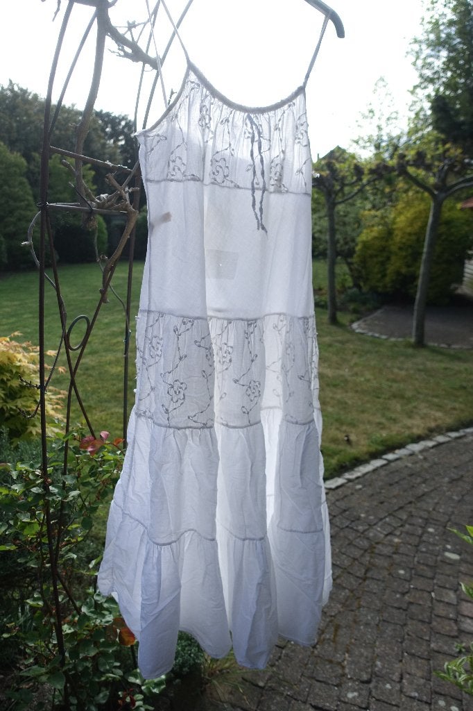 lange witte romantische jurk met broderie kant mt XS, Wit, Ophalen of Verzenden, Maat 34 (XS) of kleiner, Gedragen