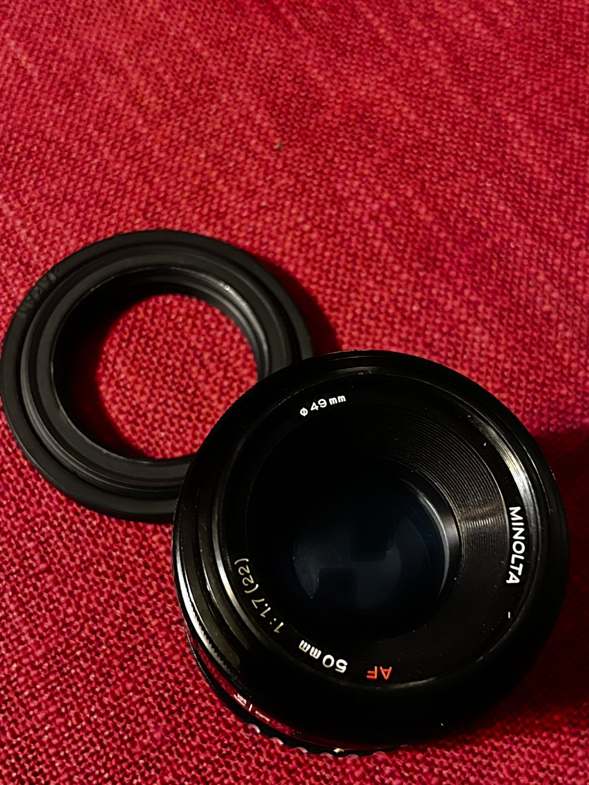 Minolta AF 50mm f/1.7 + minolta A- sony E adapter, Autofocus, Ophalen of Verzenden, Zo goed als nieuw, Standaardlens