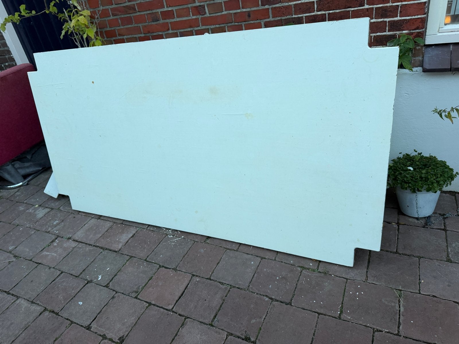 Grote wit geschilderde houten tafel met vierkante poten, Gebruikt, 100 tot 150 cm, Ophalen of Verzenden, 150 tot 200 cm