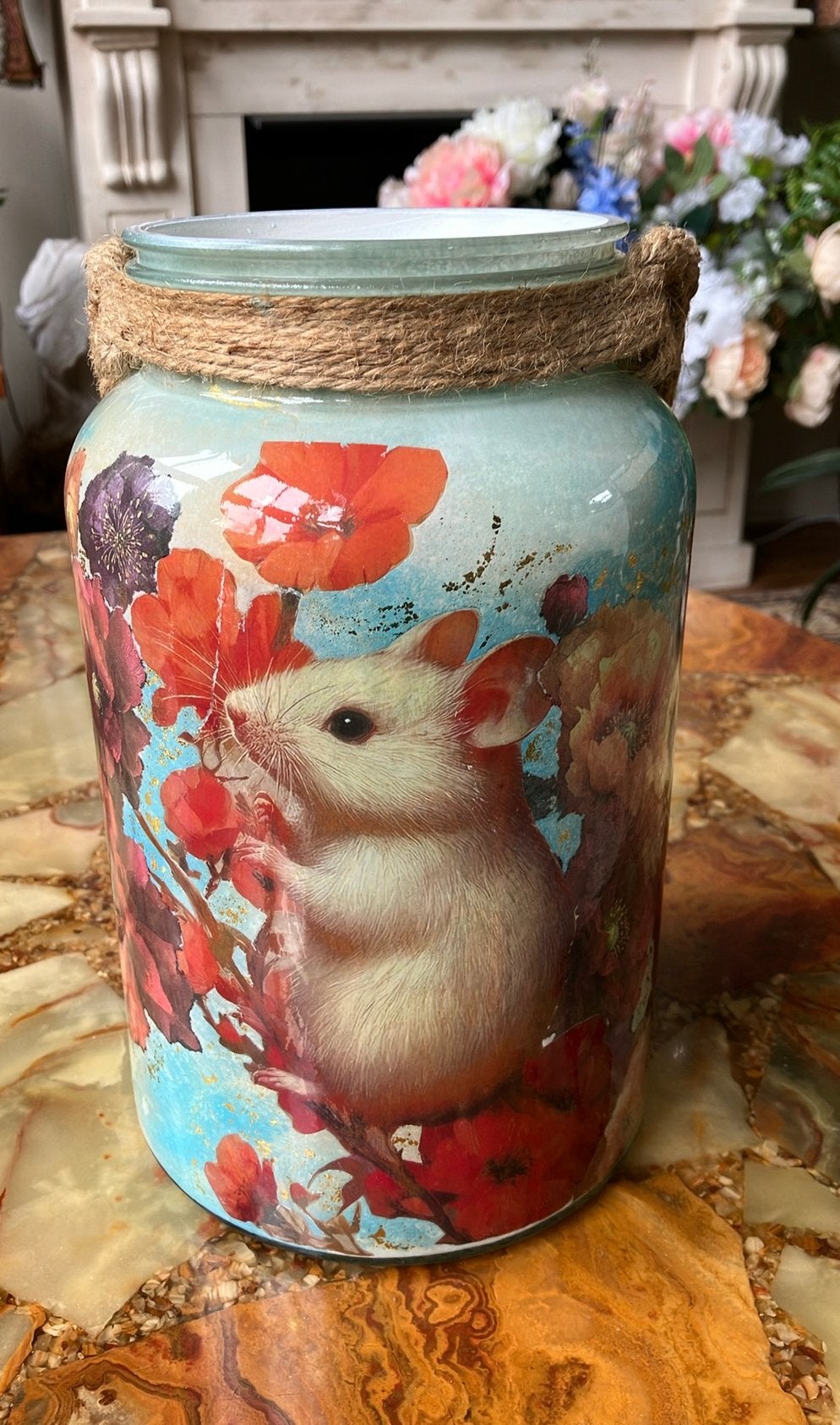 Decoupage siervaas, Huis en Inrichting, Ophalen, Overige kleuren, Nieuw, Glas