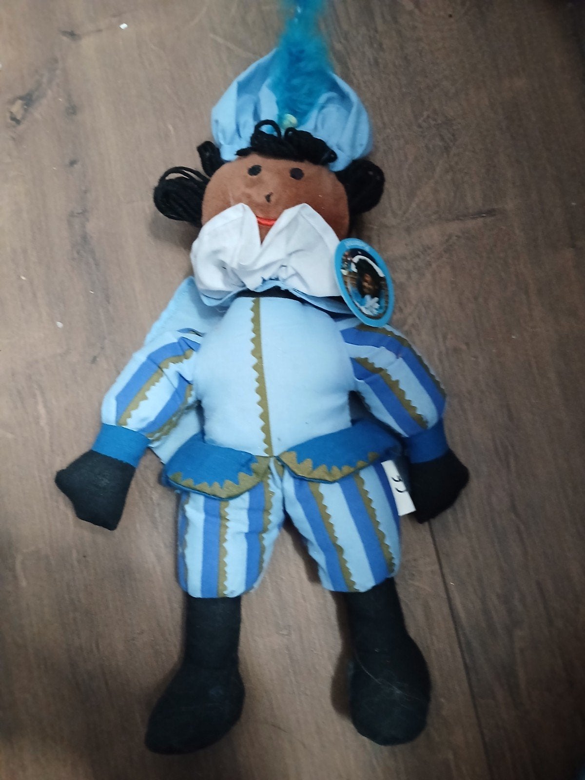 Zwarte Piet knuffelpop - Blauw kostuum, Ophalen, Gebruikt, Overige karakters, Overige typen