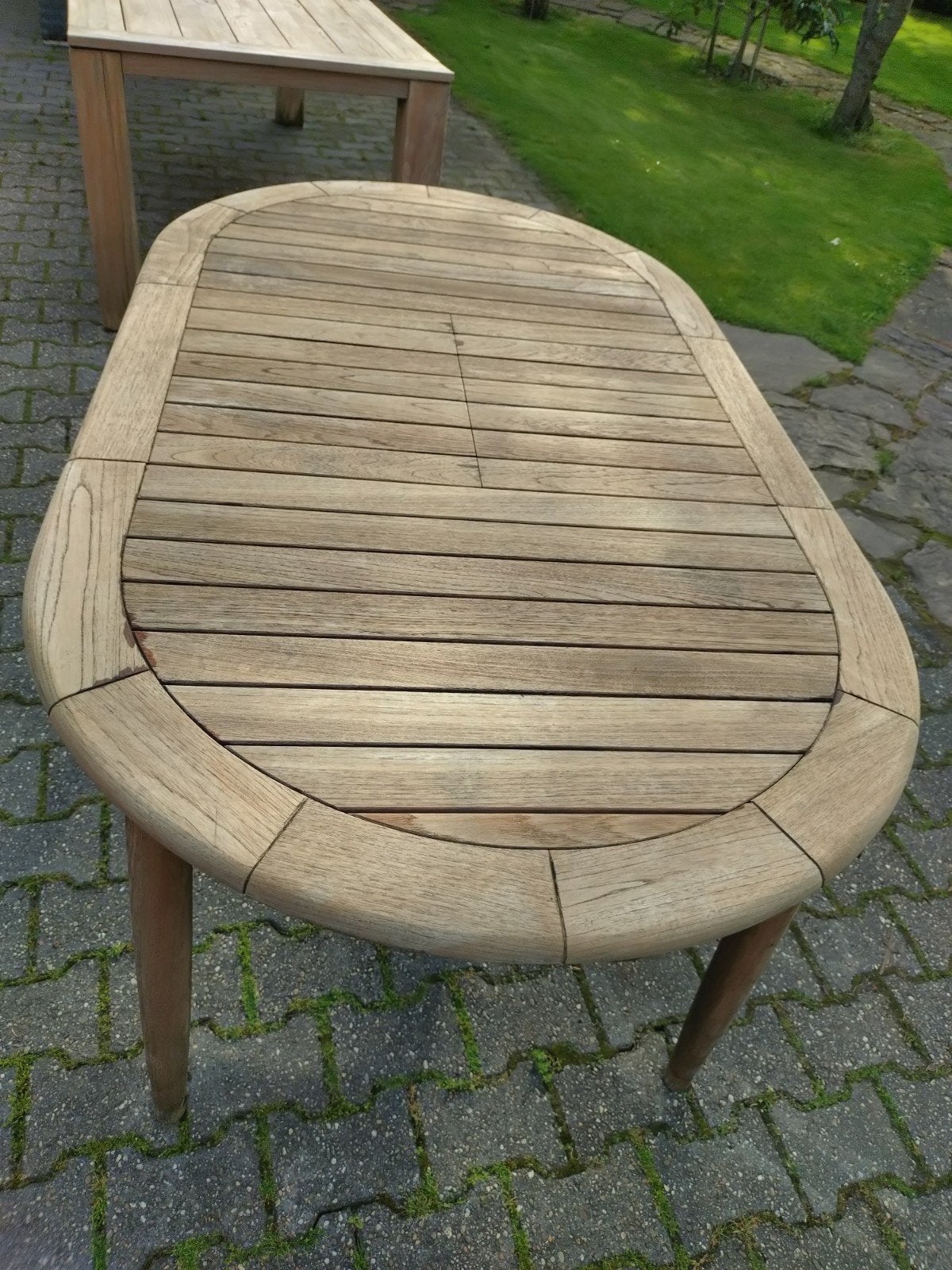 Mooie ovalen teak tuintafel. 180 x 100, Ophalen of Verzenden, Gebruikt, Ovaal, Teakhout