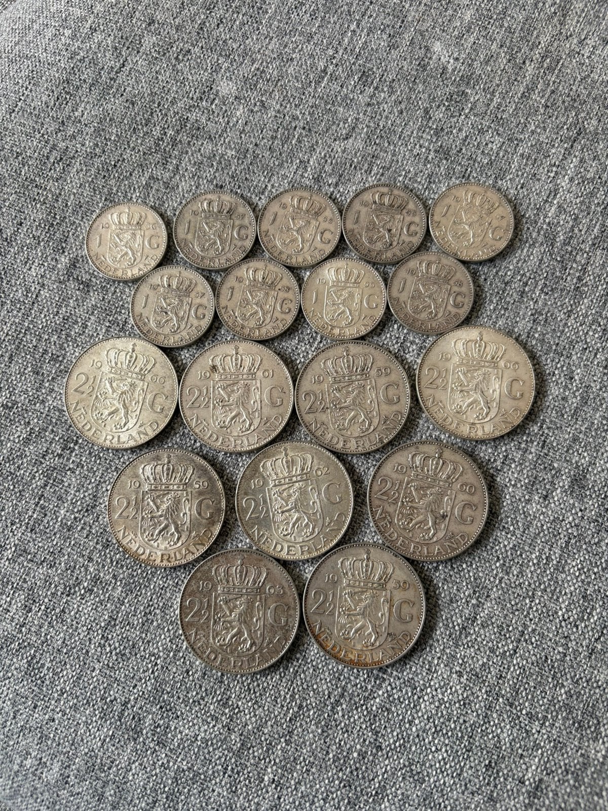 Zilveren rijksdaalders en guldens, Koningin Juliana, Setje, Zilver, Ophalen of Verzenden