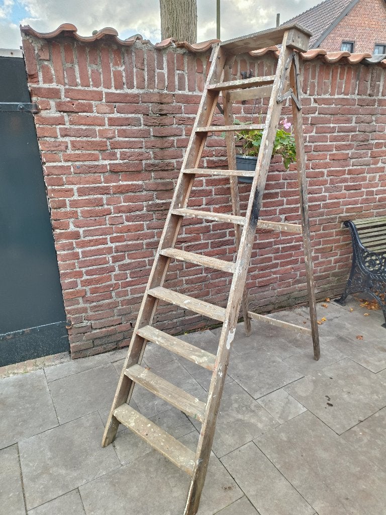 Vintage houten schilderstrap  9 treden, Ophalen, Gebruikt, Trap, 2 tot 4 meter