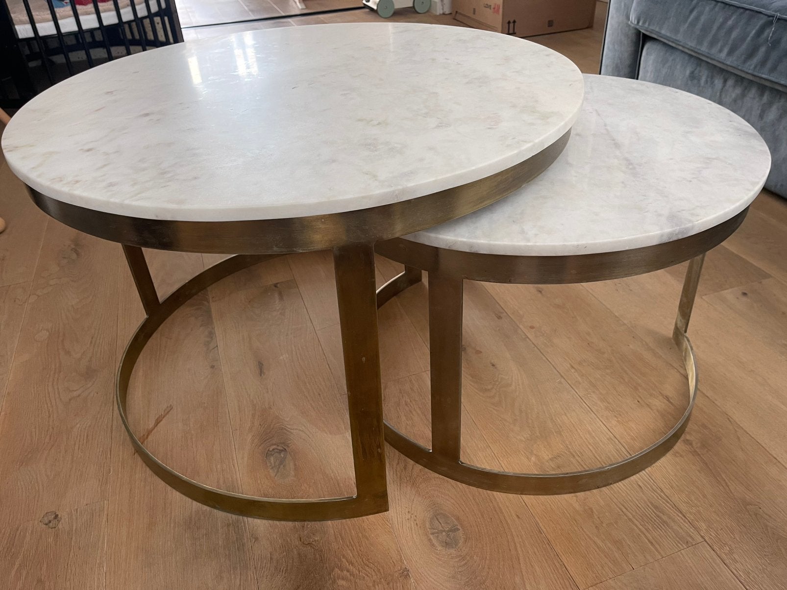 Set van 2 luxe marmer salontafels, Ophalen, Zo goed als nieuw, Rond, 50 tot 100 cm