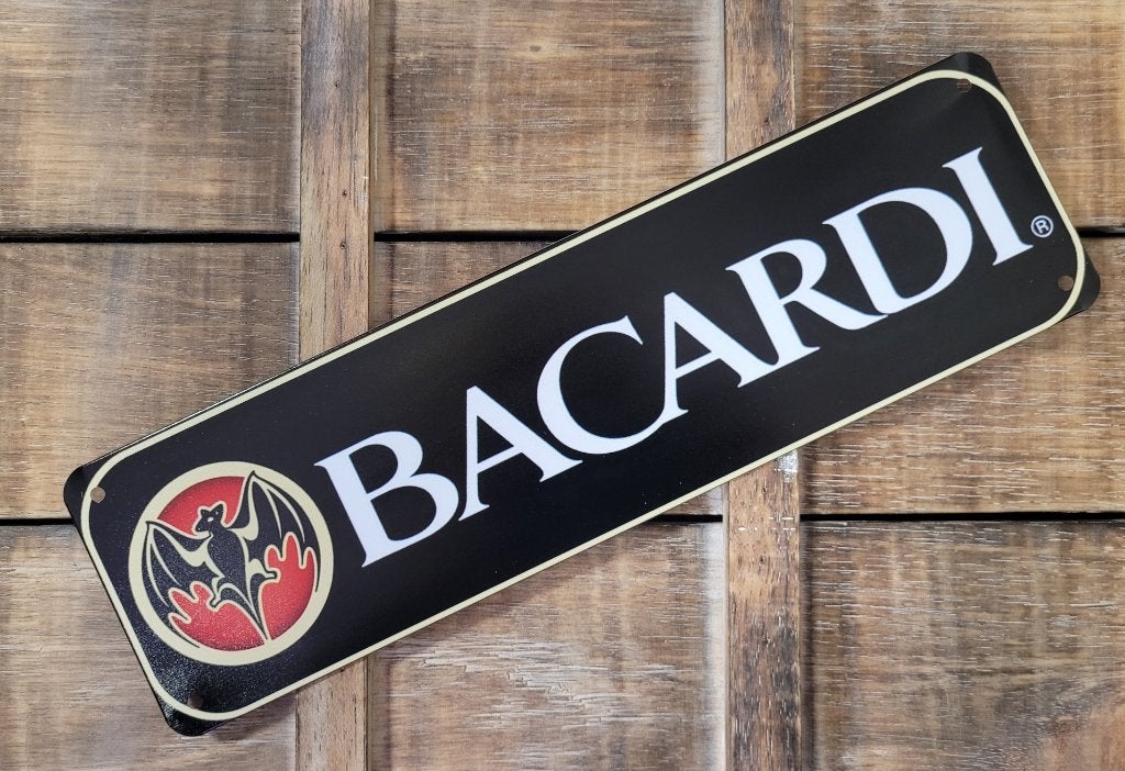 Bacardi logo zwart reclamebord van metaal wandbord decoratie, Reclamebord, Deco Noord, Nieuw, Ophalen of Verzenden