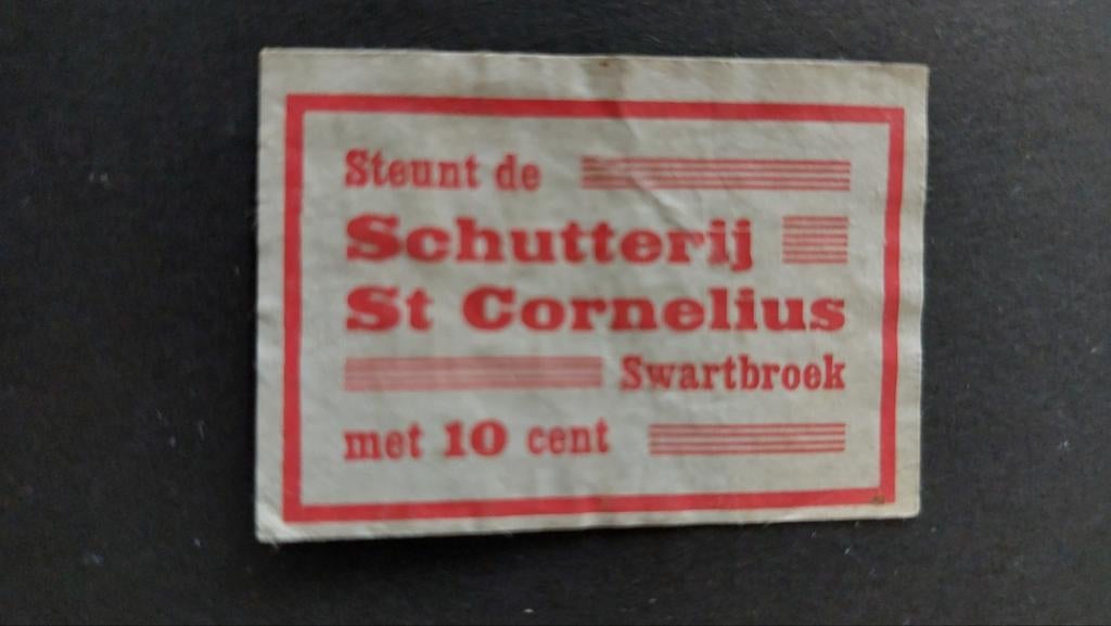 Oud luciferetiket klein, Swartbroek Schutterij St.Cornelius, Verzenden, Gebruikt, Luciferdoosjes of -merken