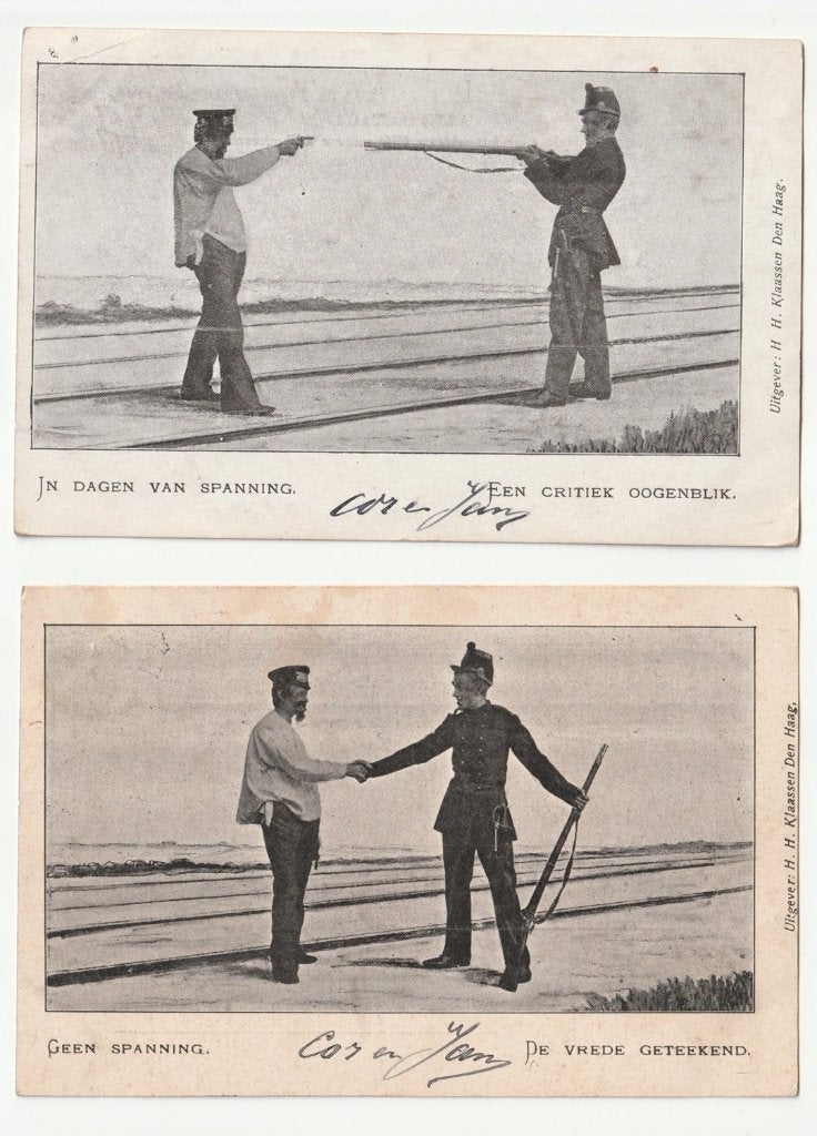 2 ansichten in dagen van spanning / geen spanning, Verzenden, Voor 1920, Gelopen, Politiek en Historie