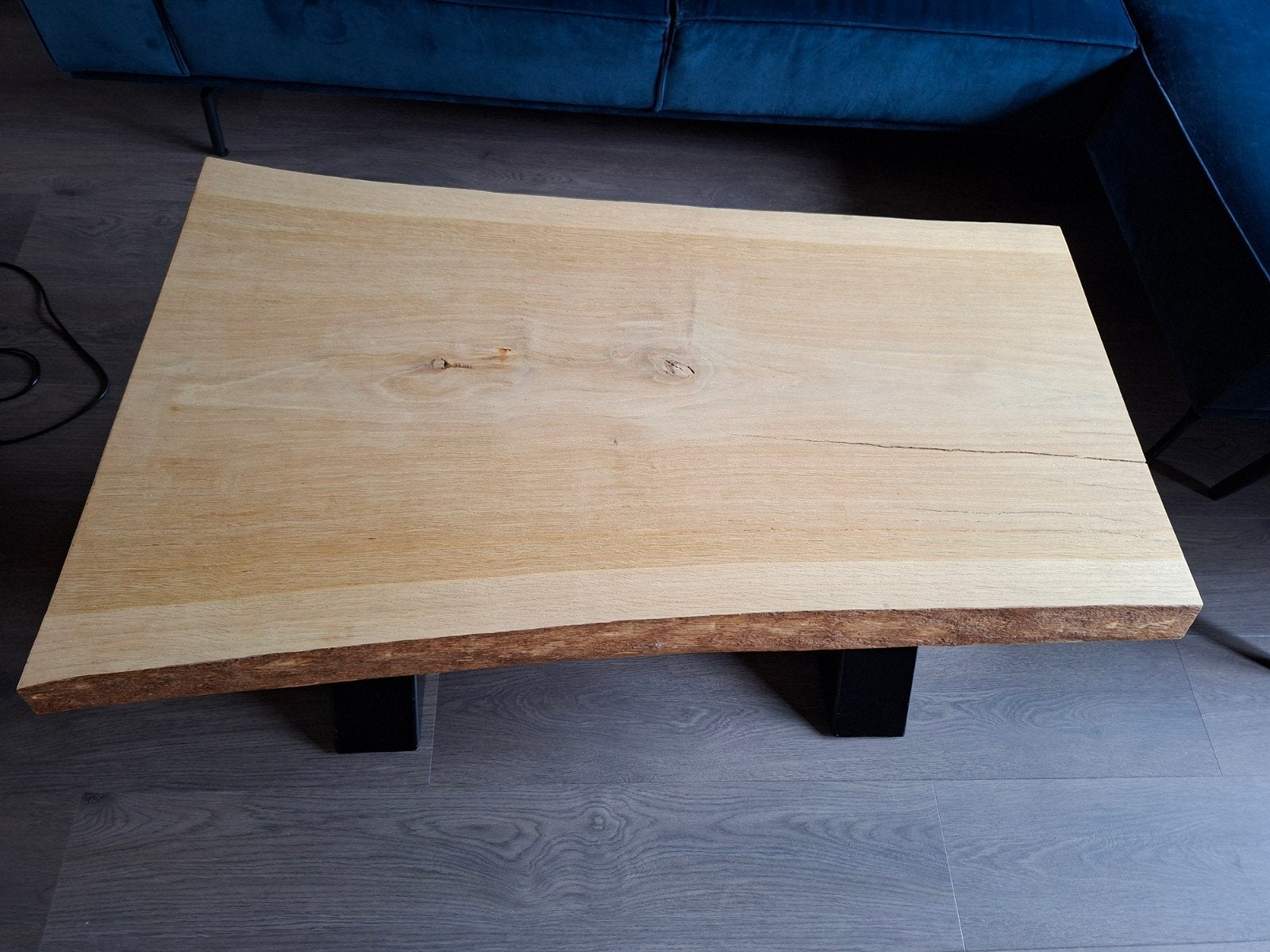 Salontafel met  boomstam eikenblad - 120x65x47 cm, Ophalen, Gebruikt, 100 tot 150 cm, 50 tot 100 cm