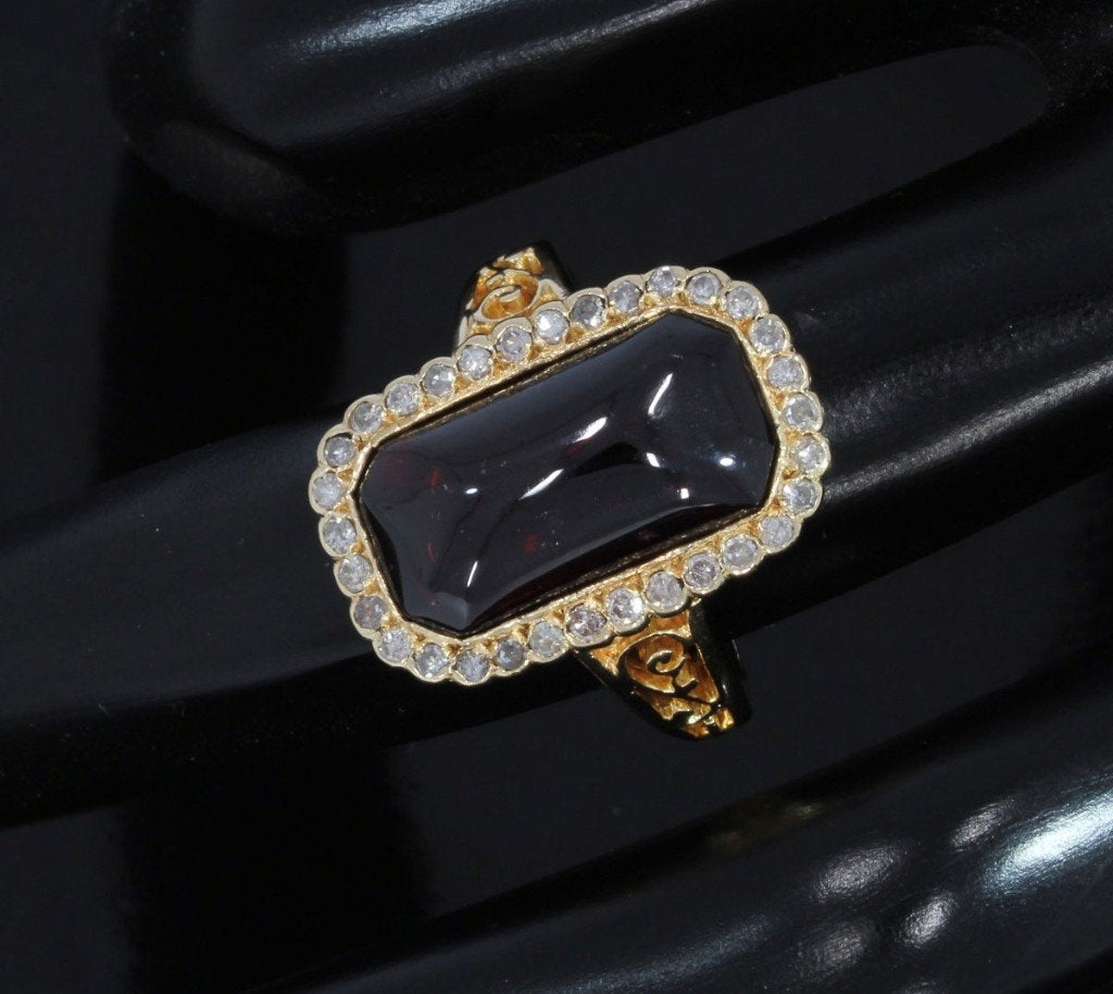 32 diamanten wijnrode granaat 15k ring goud dame briljant, Ophalen of Verzenden, Goud, Ring, Met edelsteen