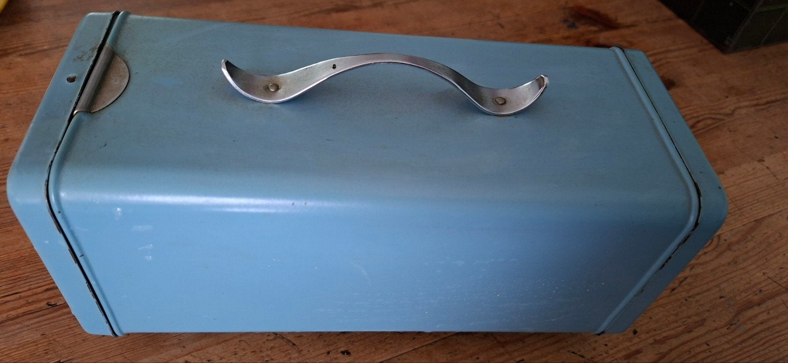 Vintage opberger - Lichtblauw Metaal, Antiek en Kunst, Ophalen of Verzenden