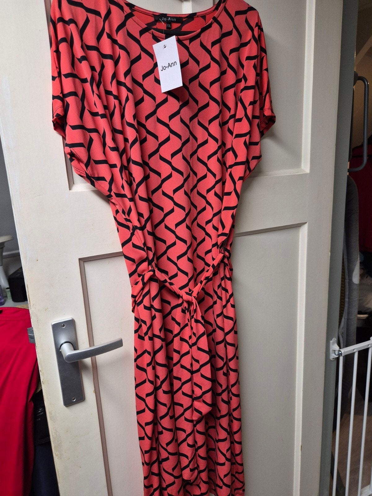 Jo-Ann Jurk XXL Koraalrood met Zwart Patroon, Kleding | Dames, Maat 46/48 (XL) of groter, Nieuw, Oranje, Ophalen of Verzenden