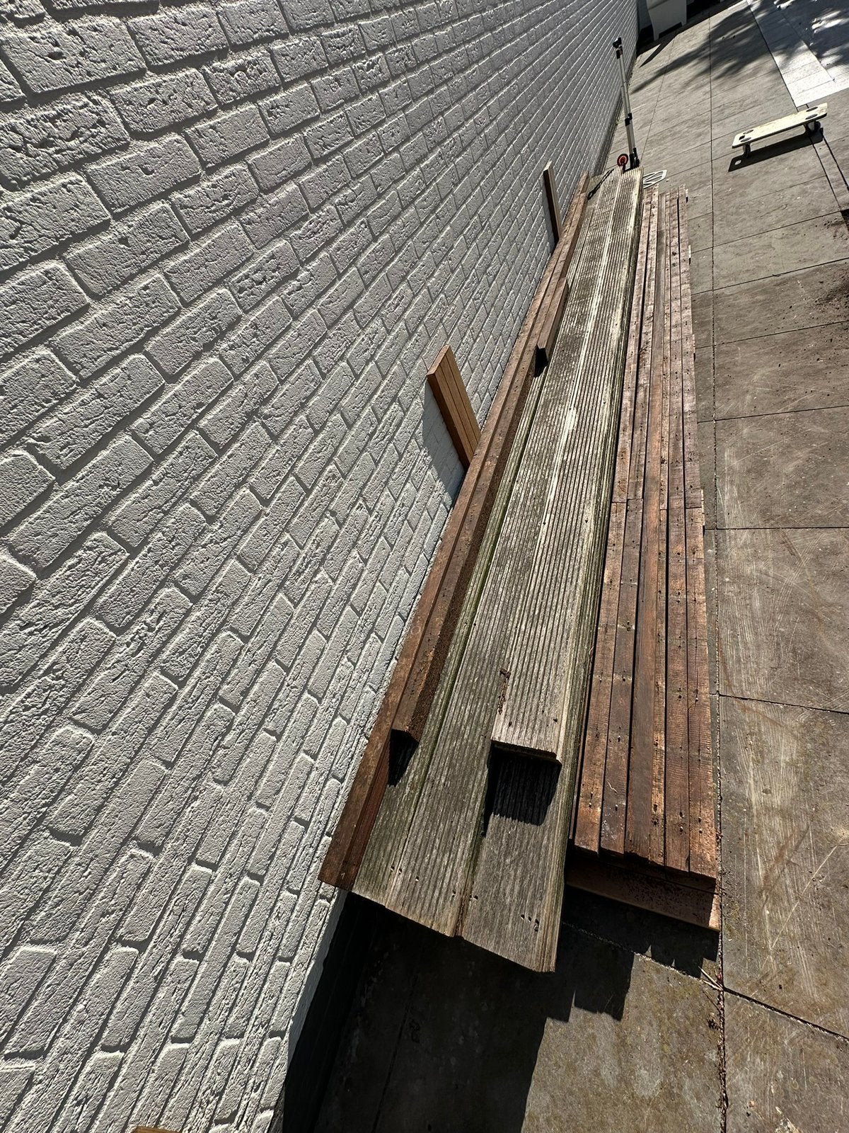 Te koop vlonderplanken 25 m2, Ophalen, Gebruikt, Planken, Hardhout