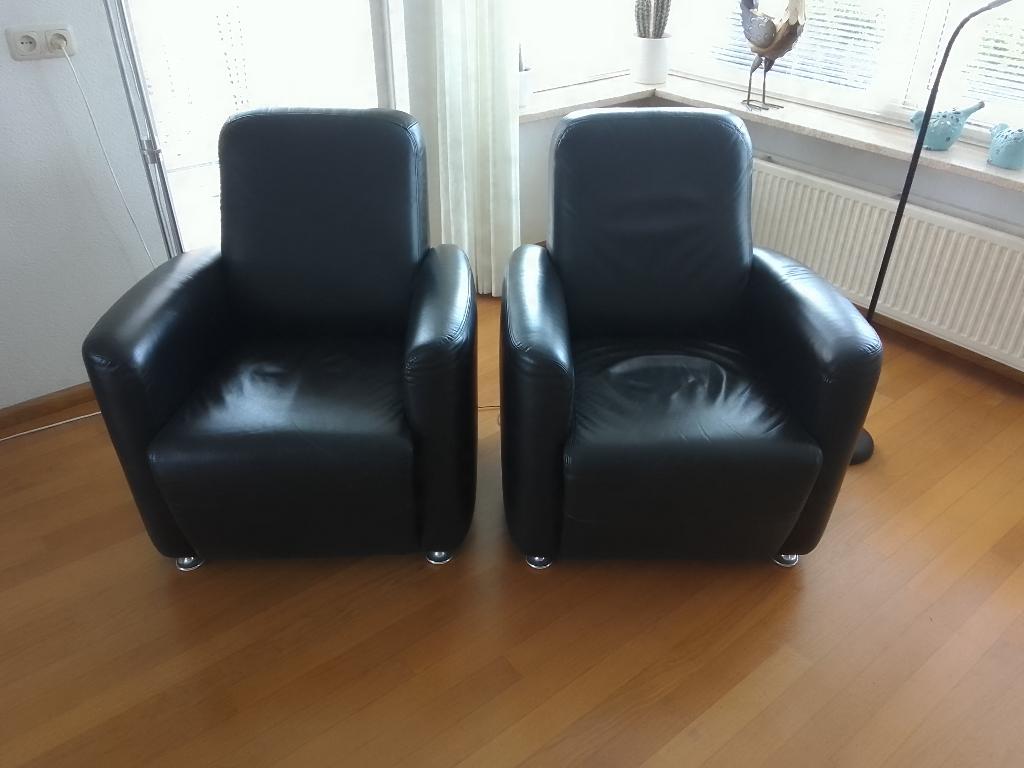 GRATIS Leren fauteuils (zwart, 2 stuks), Ophalen, Gebruikt, 75 tot 100 cm, Leer