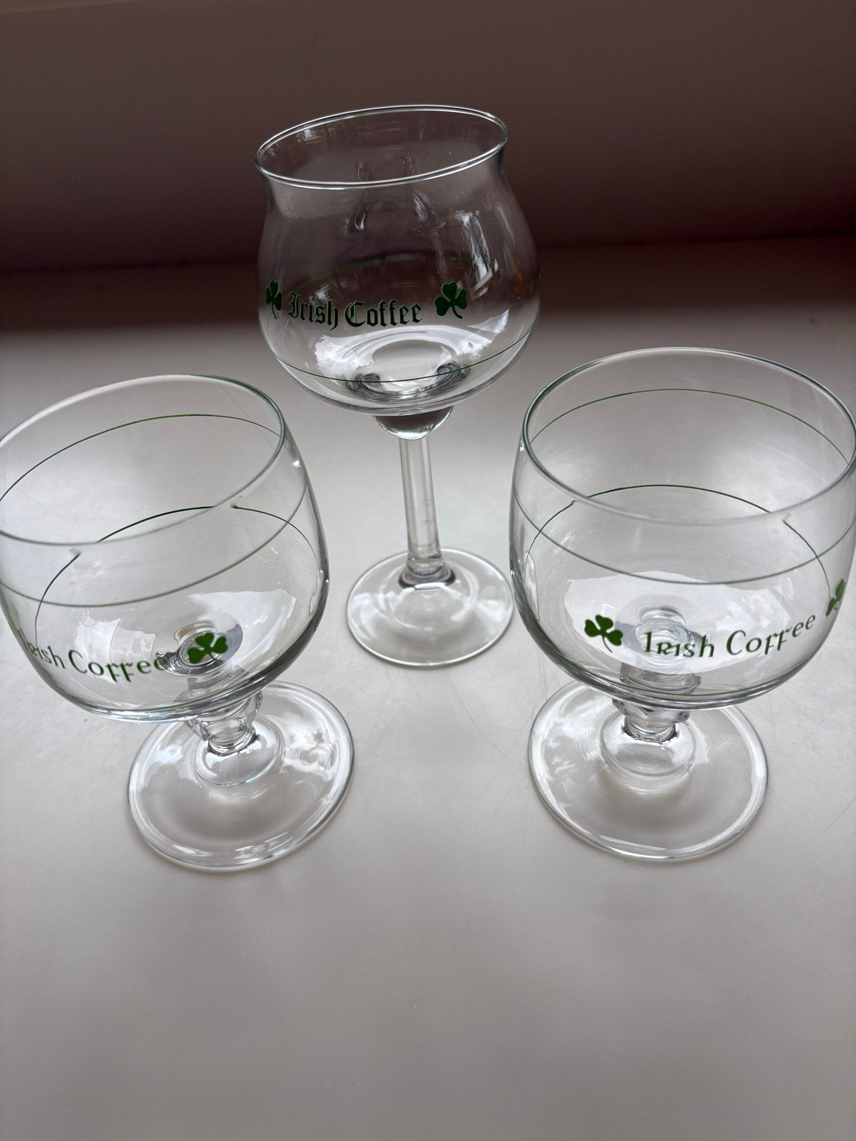 Set van 3 Irish Coffee glazen met klavertje vier, Antiek en Kunst, Ophalen