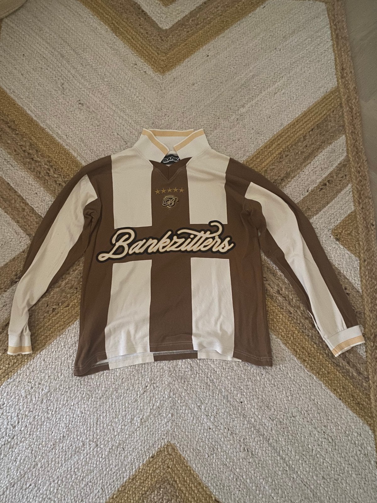 Bankzitters longsleeve bruin/wit - Maat s, Ophalen of Verzenden, Zo goed als nieuw