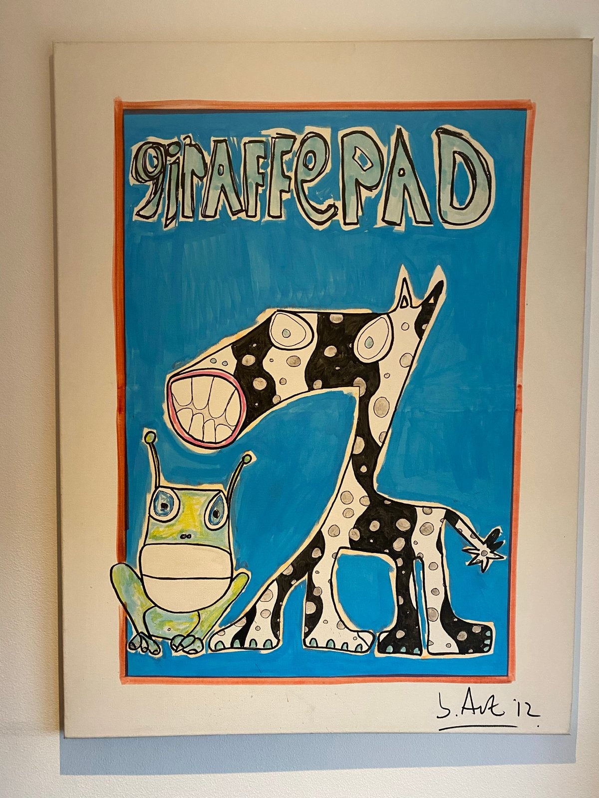 Schilderij 60x80 cm: Giraffepad met kikker en giraffe, Ophalen