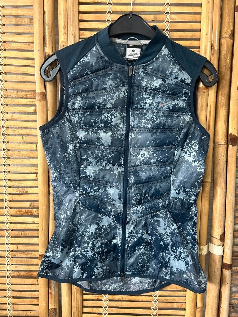 Nike Running donzen bodywarmer blauw camouflage dames S 36, Blauw, Nike, Ophalen of Verzenden, Zo goed als nieuw