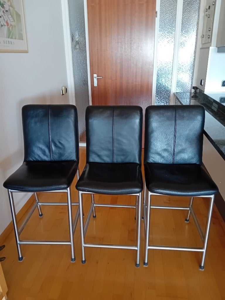 3 leren barkrukken, Ophalen, Gebruikt, 60 tot 90 cm, Leer