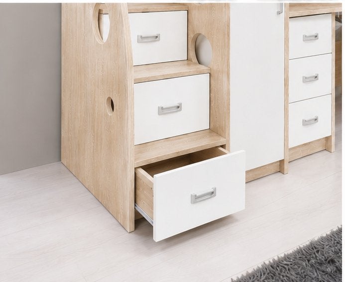 Lola hoogslaper met bureau en kast - 90x200 - Wit, Niet ingevuld, Niet ingevuld, Niet ingevuld