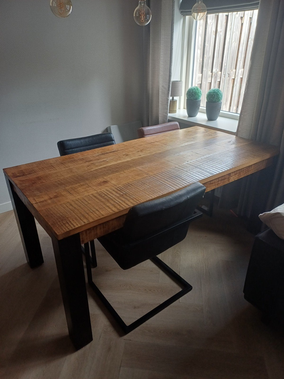 Robuuste mangohouten eettafel 90x180 cm, Ophalen, Gebruikt, Rechthoekig, 100 tot 150 cm
