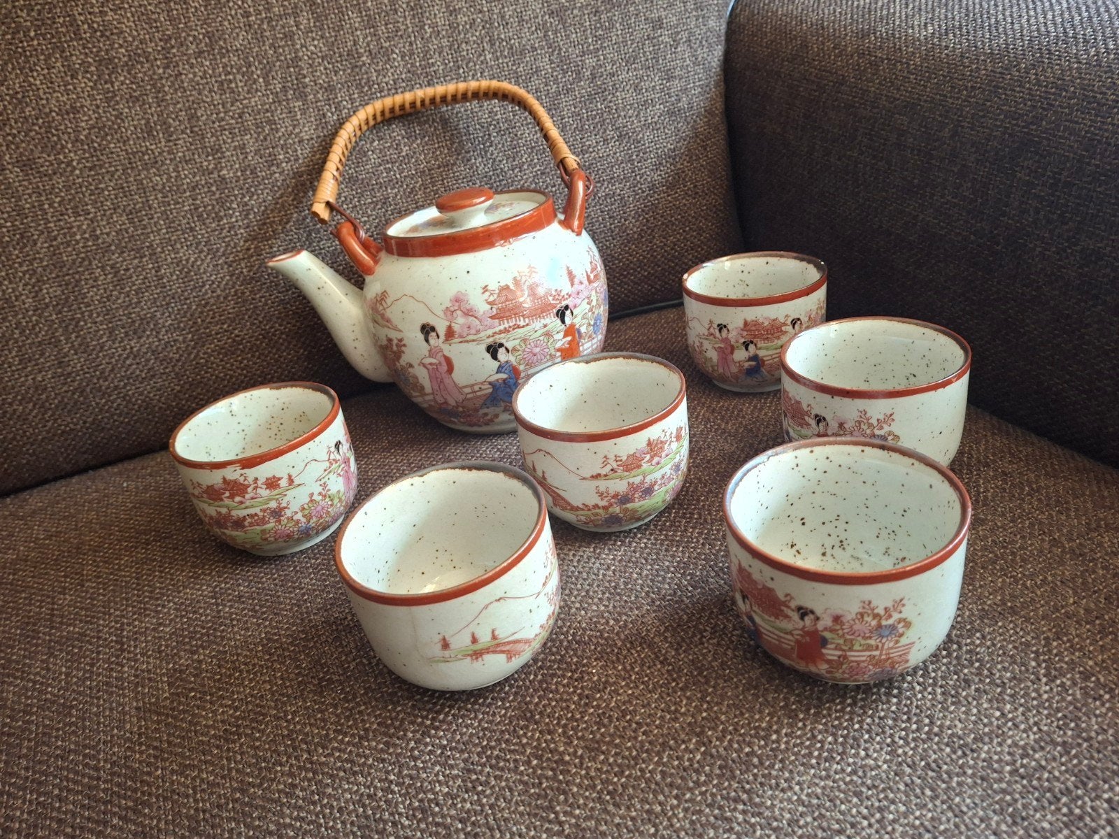 Japanse style thee set 7 delig jaren 80, Antiek en Kunst, Ophalen of Verzenden