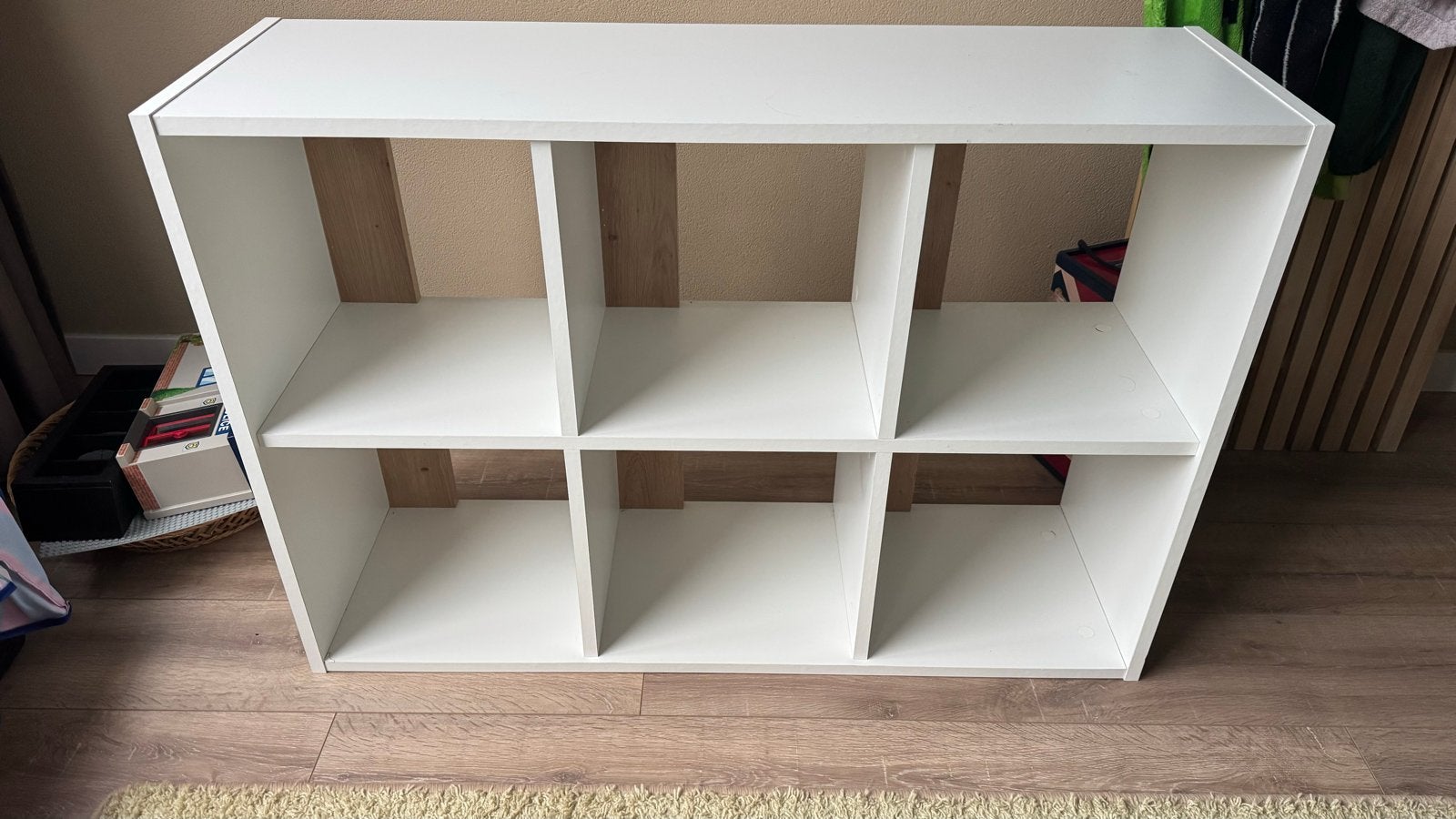 Roomdivider Vakkenkast 6 vakken wit paneel achter hout/wit, Huis en Inrichting, Ophalen, Met plank(en), 100 tot 150 cm, 50 tot 100 cm