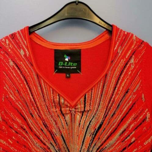 DLite knal rode 'gebreide' jurk + metallic patroon M-L 37631, Kleding | Dames, Maat 38/40 (M), ., DLite, Ophalen of Verzenden