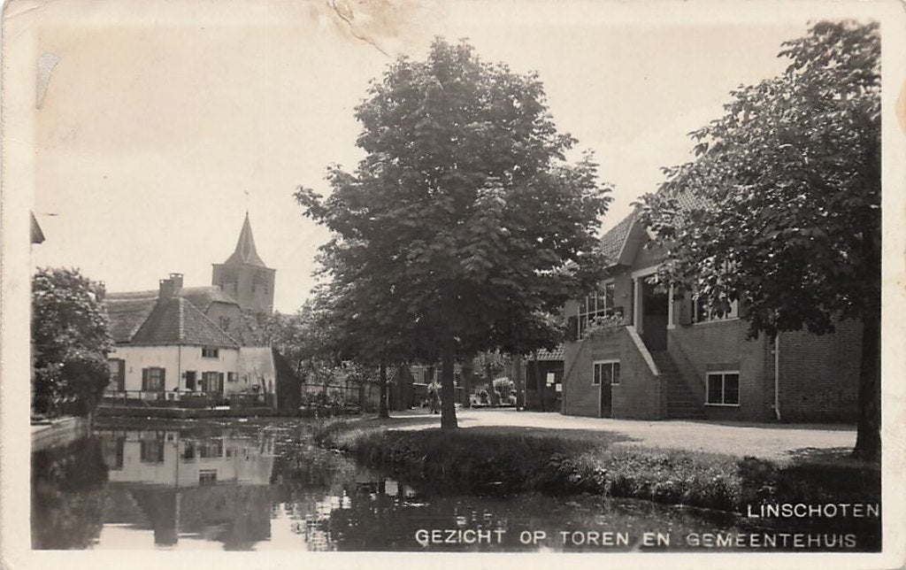 AZ922 Fotokaart Linschoten Toren en gemeentehuis 1932, Verzenden, 1920 tot 1940, Gelopen, Utrecht