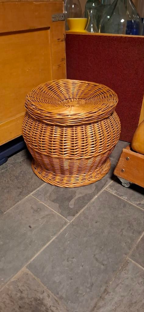 Vintage ronde rieten opbergmand, Ophalen of Verzenden, Rond, Riet