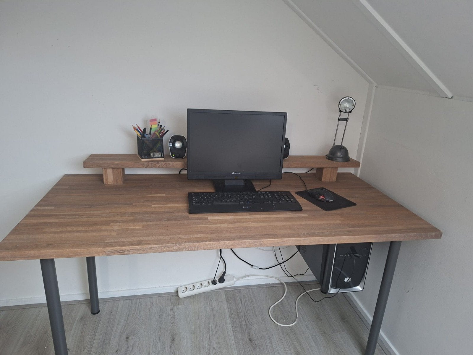 Massief eiken bureau 70x150, Ophalen, Opbergruimte, Gebruikt, Hout