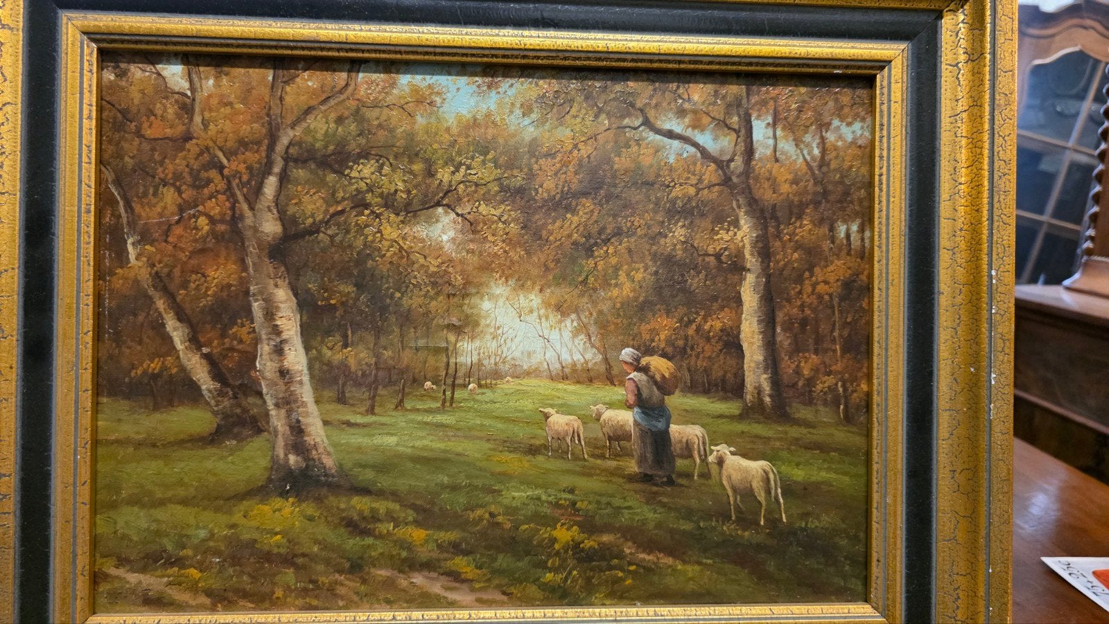 mooi antiek gesigneerd schilderij met schapen, Ophalen