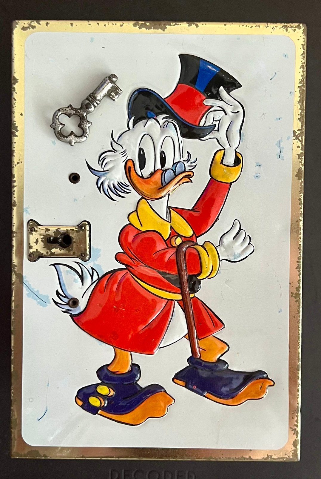 Dagobert Duck spaarpot blik – Royco Walt Disney productions, Verzamelen, Disney, Ophalen, Overige figuren, Gebruikt, Overige typen