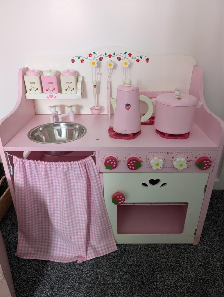 Roze kinderkeuken met accessoires, Ophalen, Gebruikt, Hout, Speelkeuken